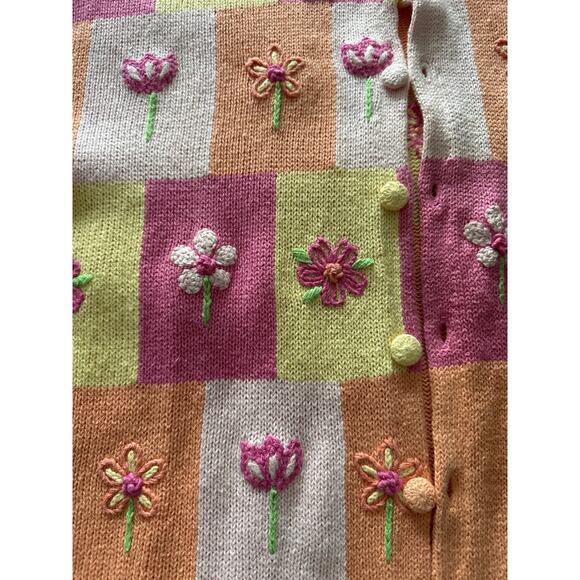 Vintage Mandal Bay Short Sleeve Patchwork Flower Embroidered Cardigan Sweater L - Picture 5 of 5